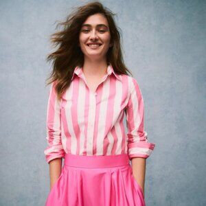 Boden Sienna Cotton Shirt – Pink Rose Wide Stripe – Size 10 (NWT)